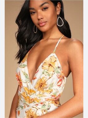 Dream of Spring Ivory Floral Print Tie-Back Tiered Maxi Dress